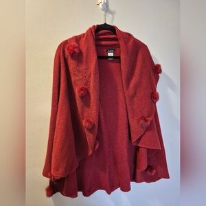 Elegant Red Sweater with Pom-Pom Accents